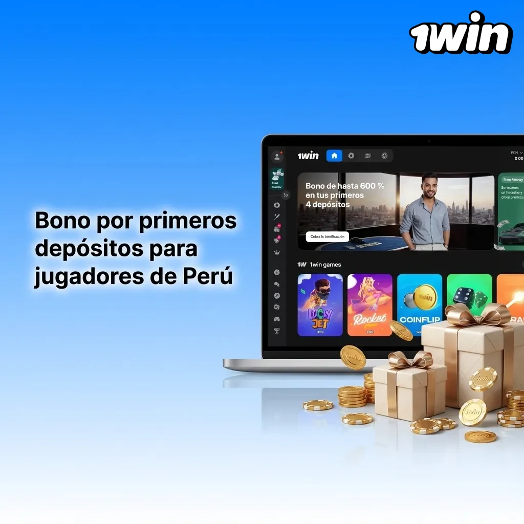 Banner promocional “Bono por primeros depósitos en Perú” con porcentajes de bono y giros gratis sobre fondo de casino