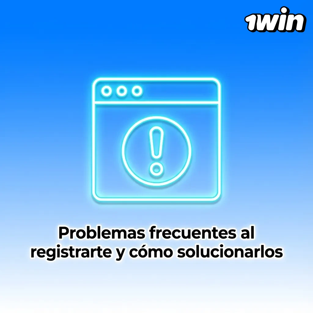 Ilustración de registro en 1win con mensajes de error y flechas señalando soluciones y contacto con soporte