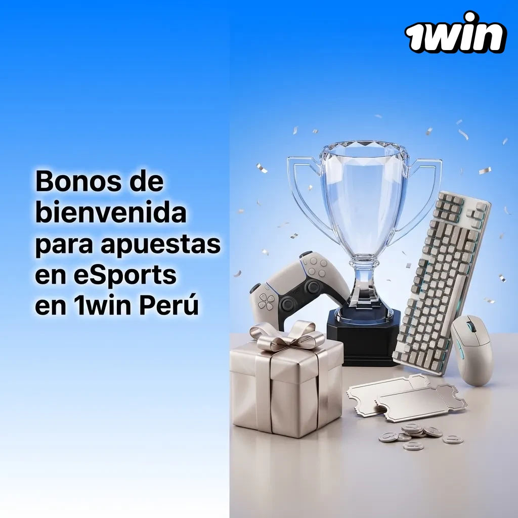 Banner de 1win Perú mostrando bonos de bienvenida por primeros depósitos para apuestas en eSports y casino
