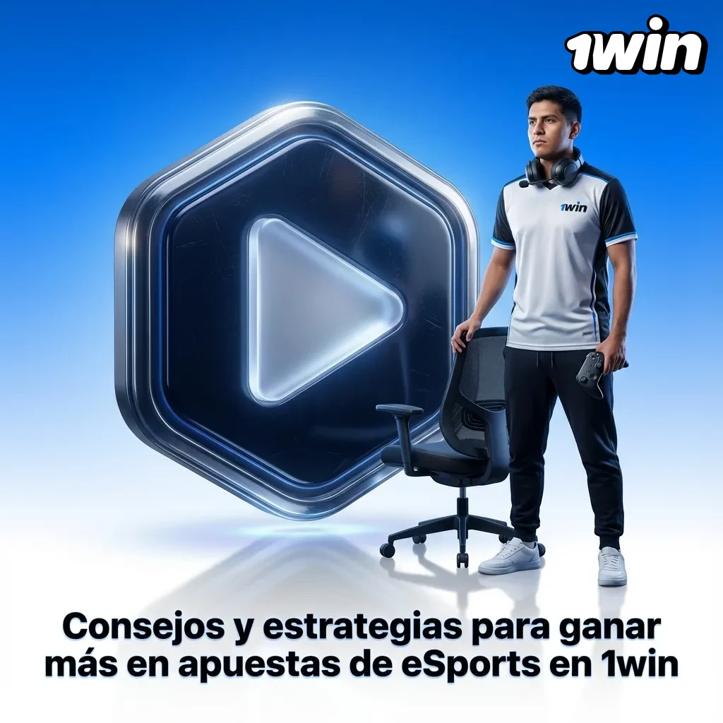 Banner en español de 1win con consejos de estrategia y gestión de banca para apuestas de eSports
