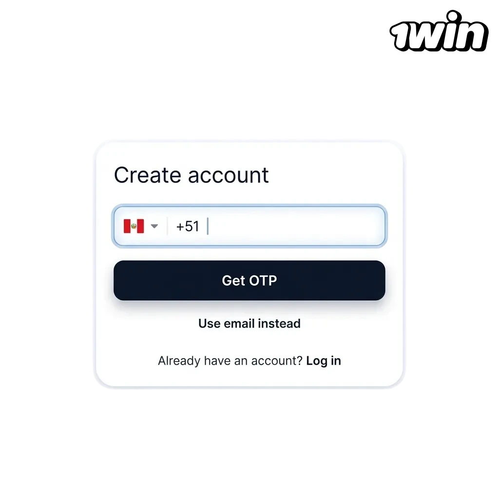 Pantalla de registro de 1win Perú mostrando formulario seguro y bono de bienvenida con porcentaje y giros gratis