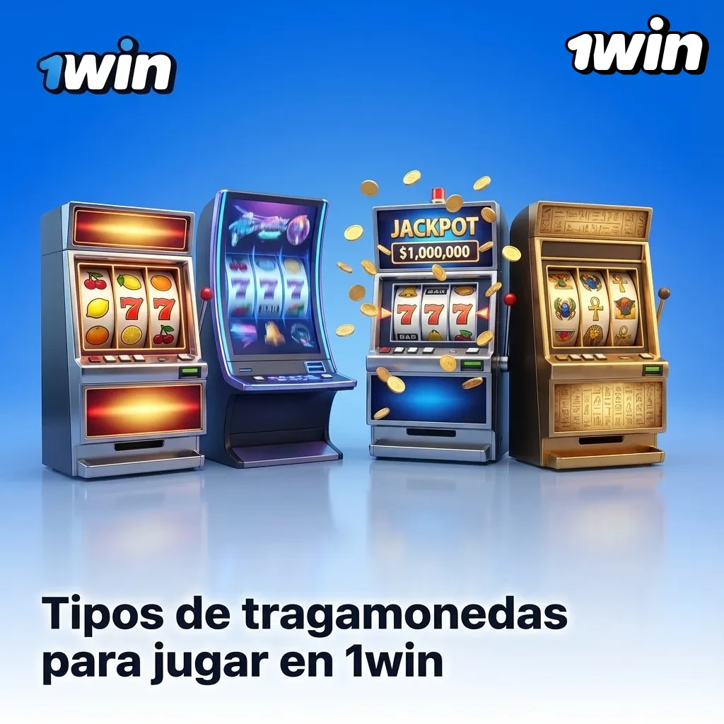 Collage de tipos de tragamonedas 1win: clásicas, videoslots, Megaways, jackpots y juegos crash para jugadores de Perú