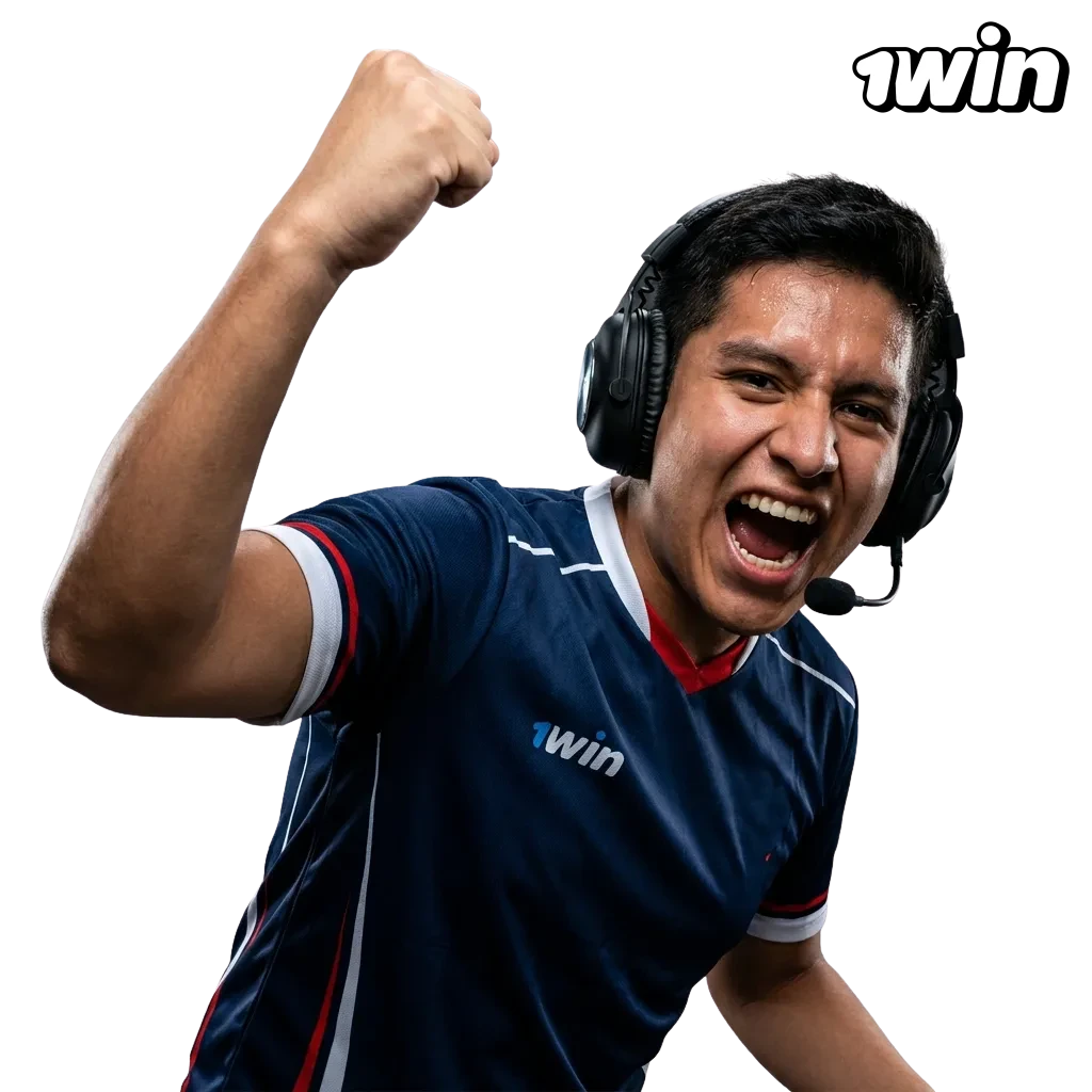 Banner de apuestas eSports en 1win para jugadores de Perú, mostrando bonos de bienvenida y app móvil para apostar en vivo