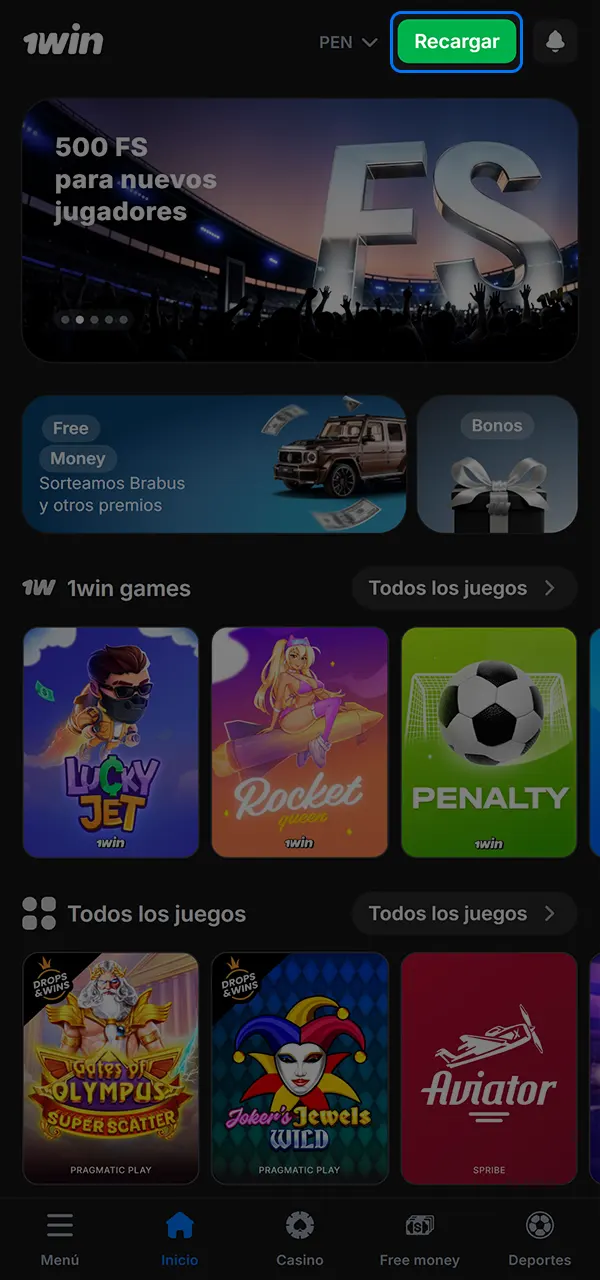 Recarga tu cuenta y obtén bonificaciones en el casino 1win.