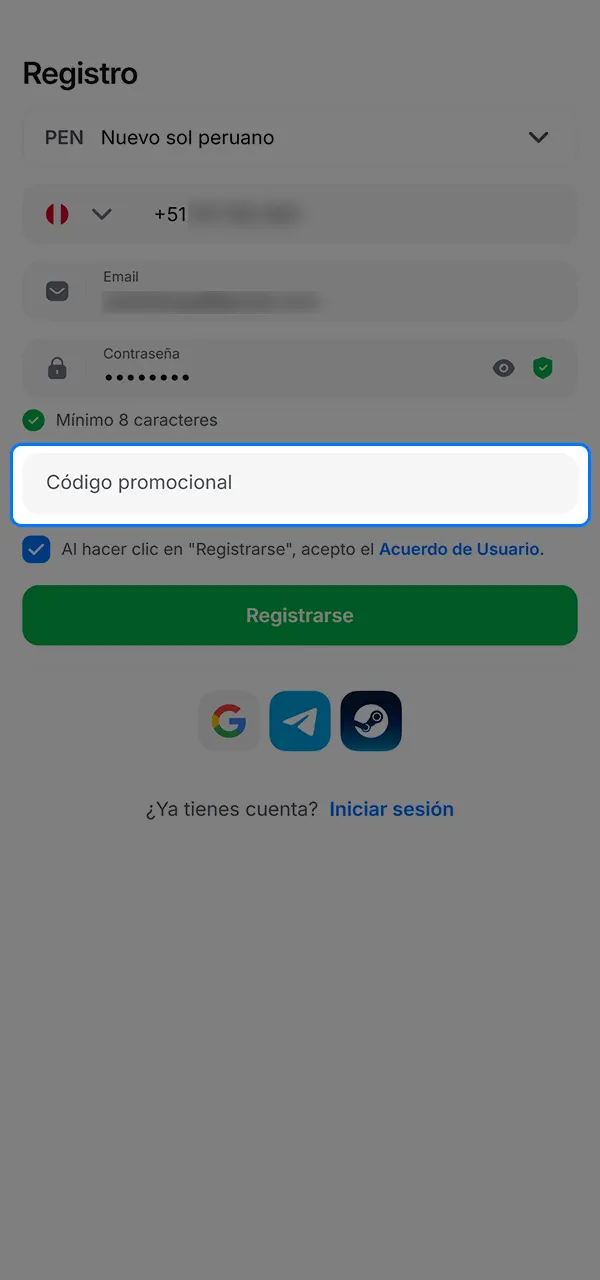 Introduce el código de bonificación al registrarte en el casino 1win.