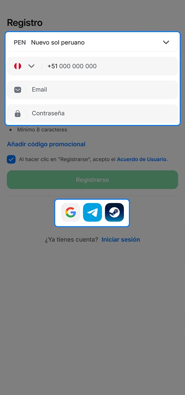 Crea una cuenta en 1win con solo un par de clics.