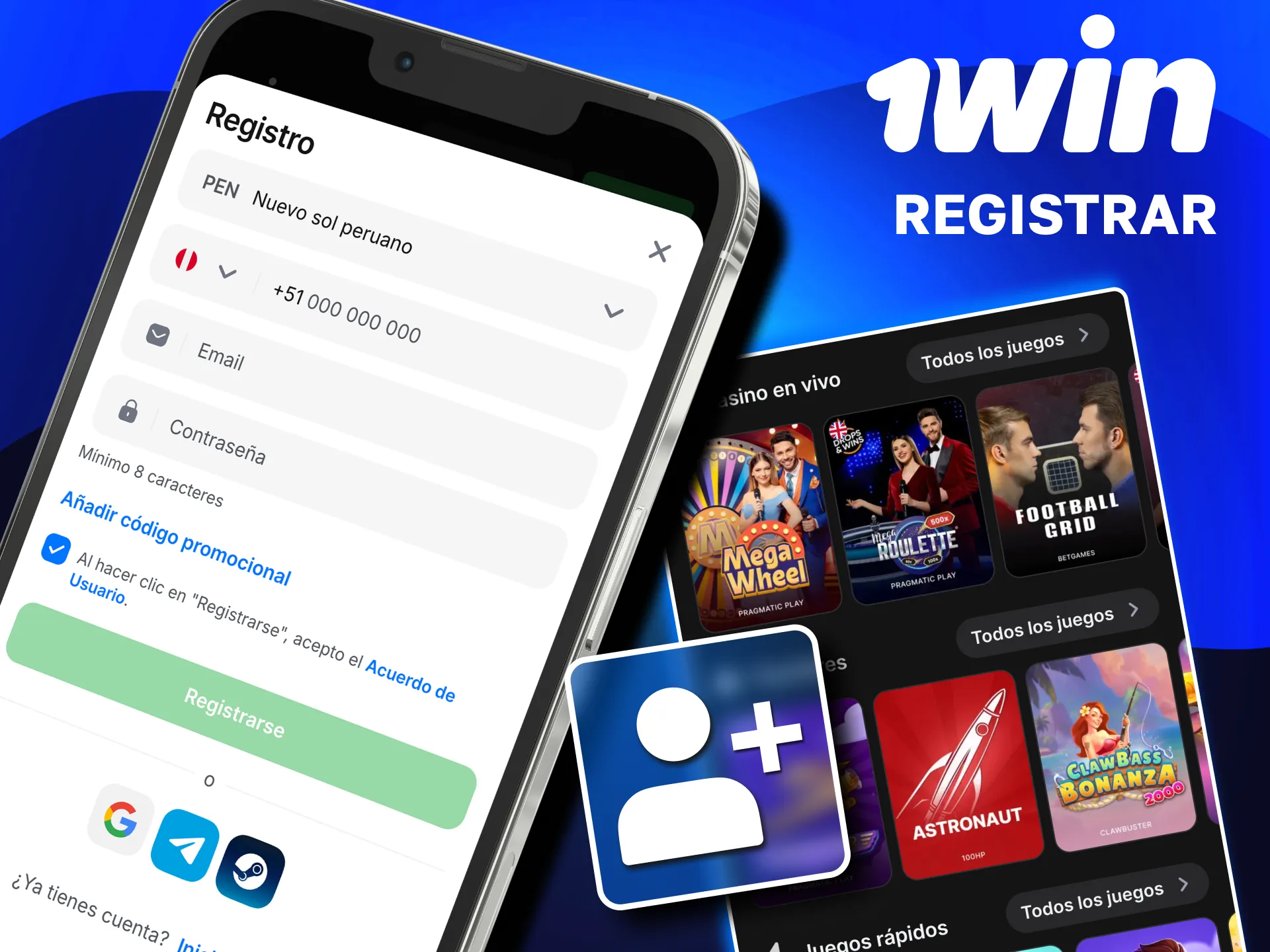 1win ofrece registro móvil con correo, teléfono y moneda PEN.