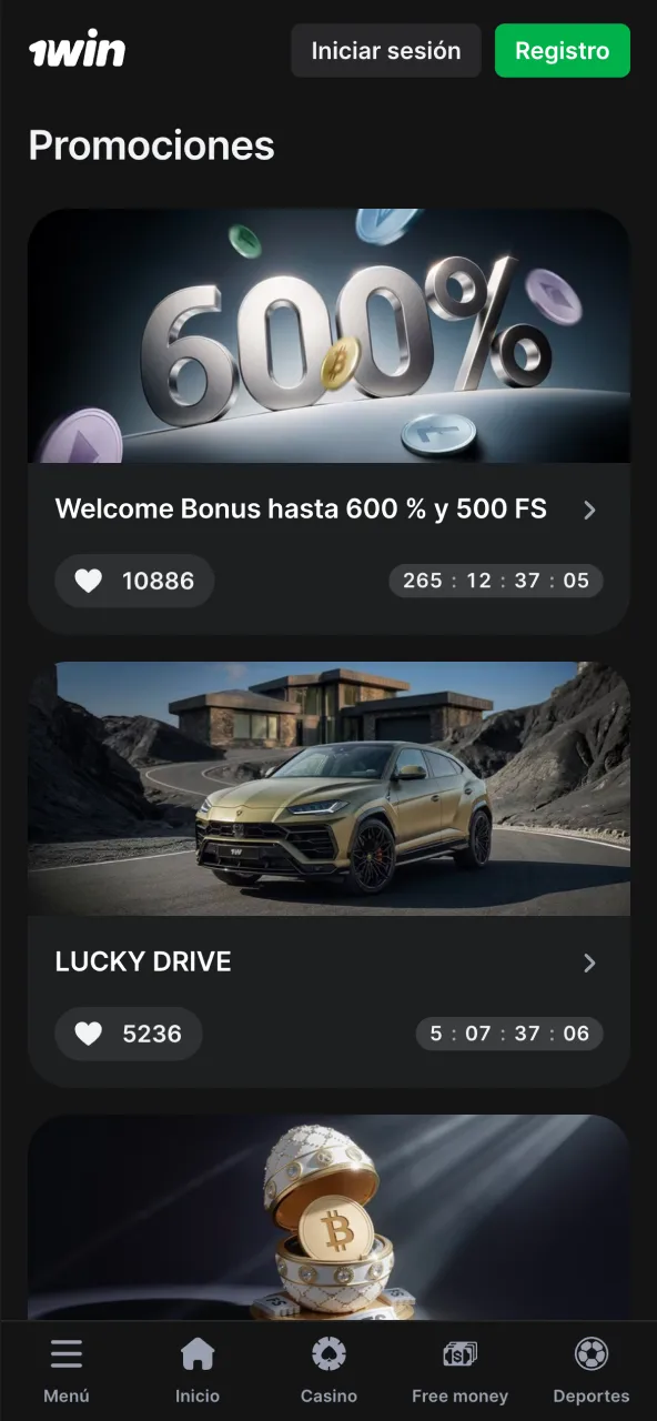 Una amplia variedad de bonos y promociones en la aplicación 1win.