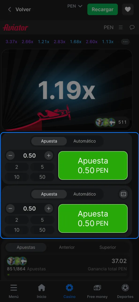 Control de estrategia en Aviator 1win con auto-retiro y auto-apuesta.