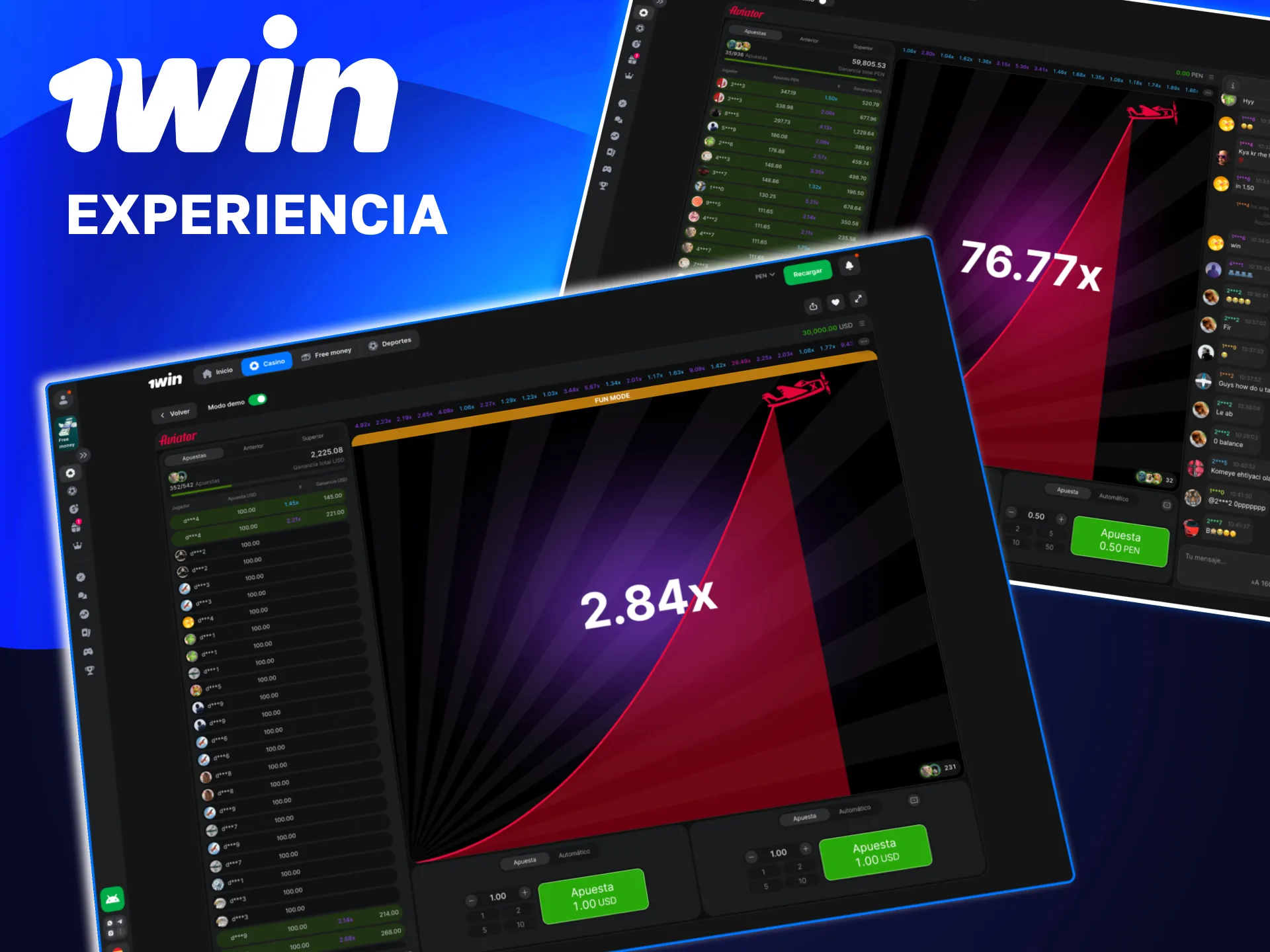 En 1win Perú juega Aviator con panel simple, multiplicador visible y chat en vivo.