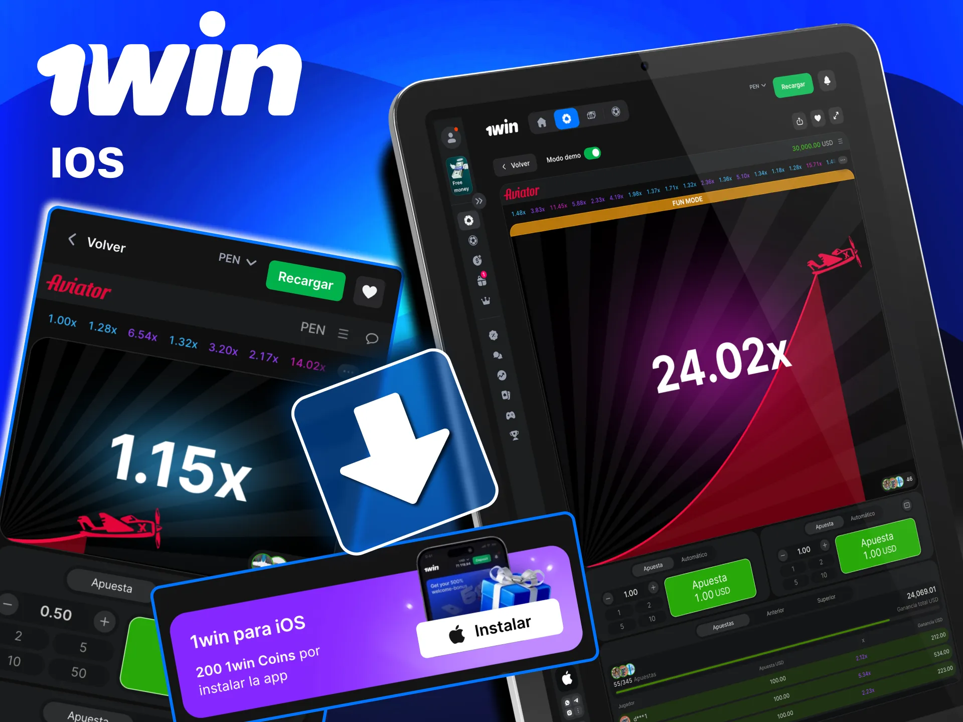 Instala Aviator en tu iPhone o iPad desde la sección de app móvil de 1win.