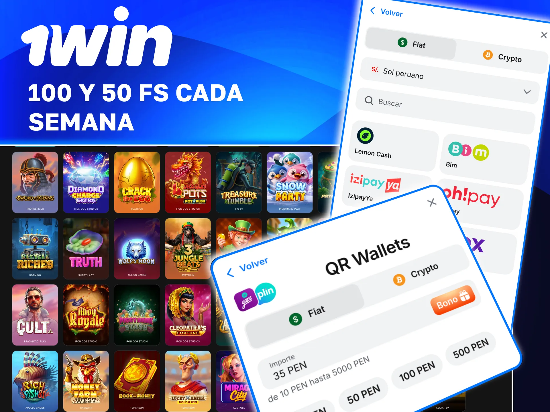 1win brinda 50 y 100 giros gratis en juegos seleccionados.