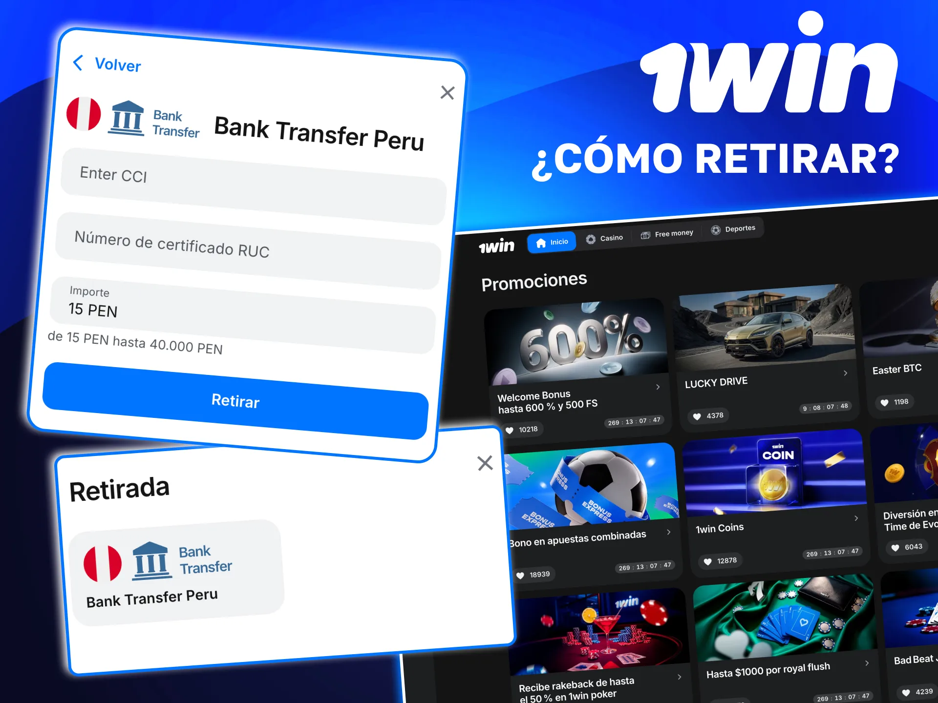 Retiro de bonos en 1win con cuenta verificada y segura.