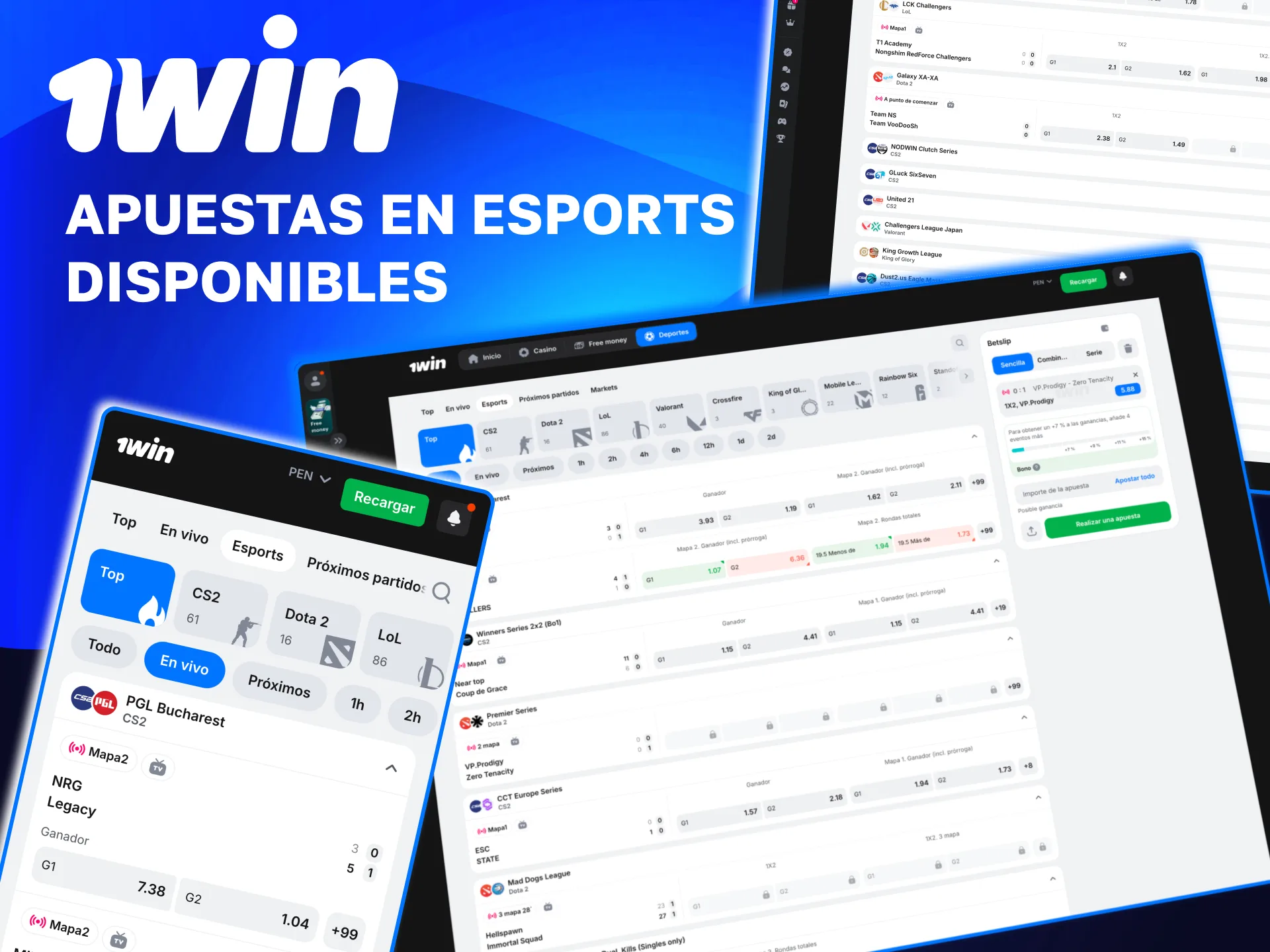 Opciones de apuestas en eSports de 1win con CS2, Dota 2 y League of Legends.