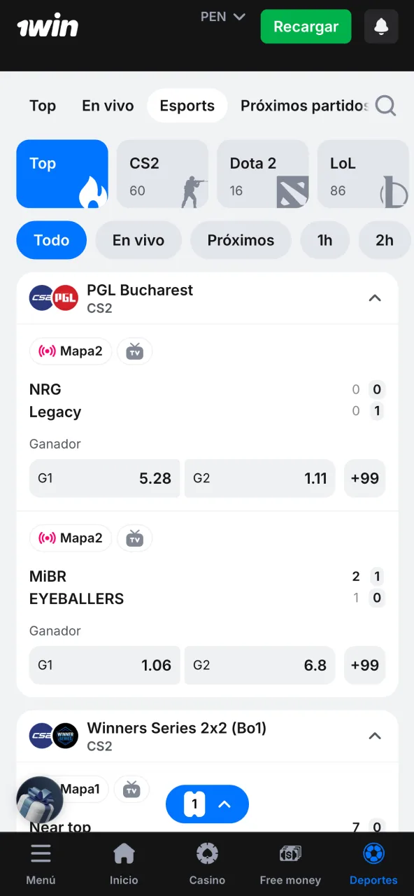 Explora la sección de eSports en 1win con juegos competitivos internacionales.