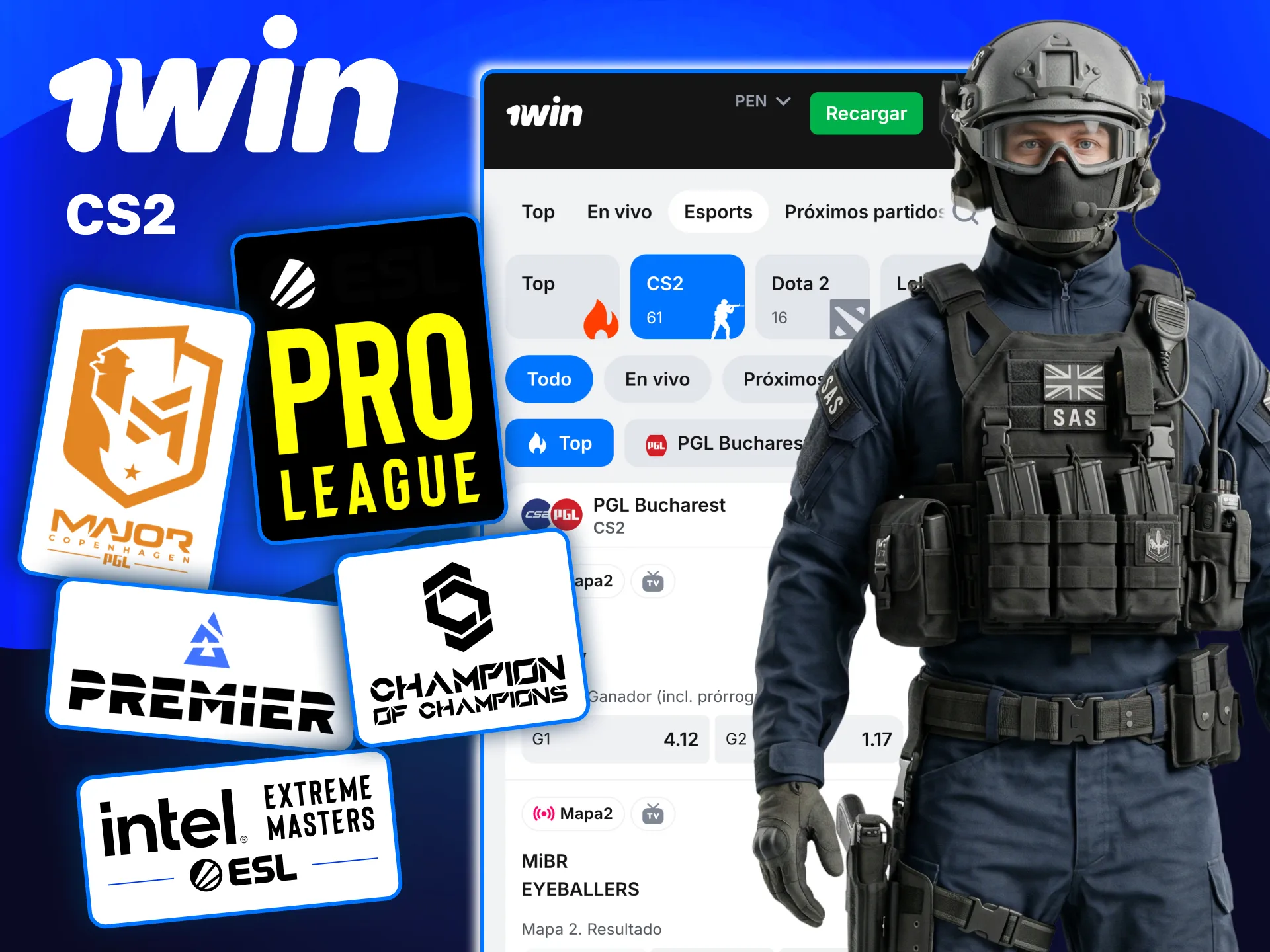 Apuestas en CS2 de 1win con pronósticos de series y hándicaps de rondas.