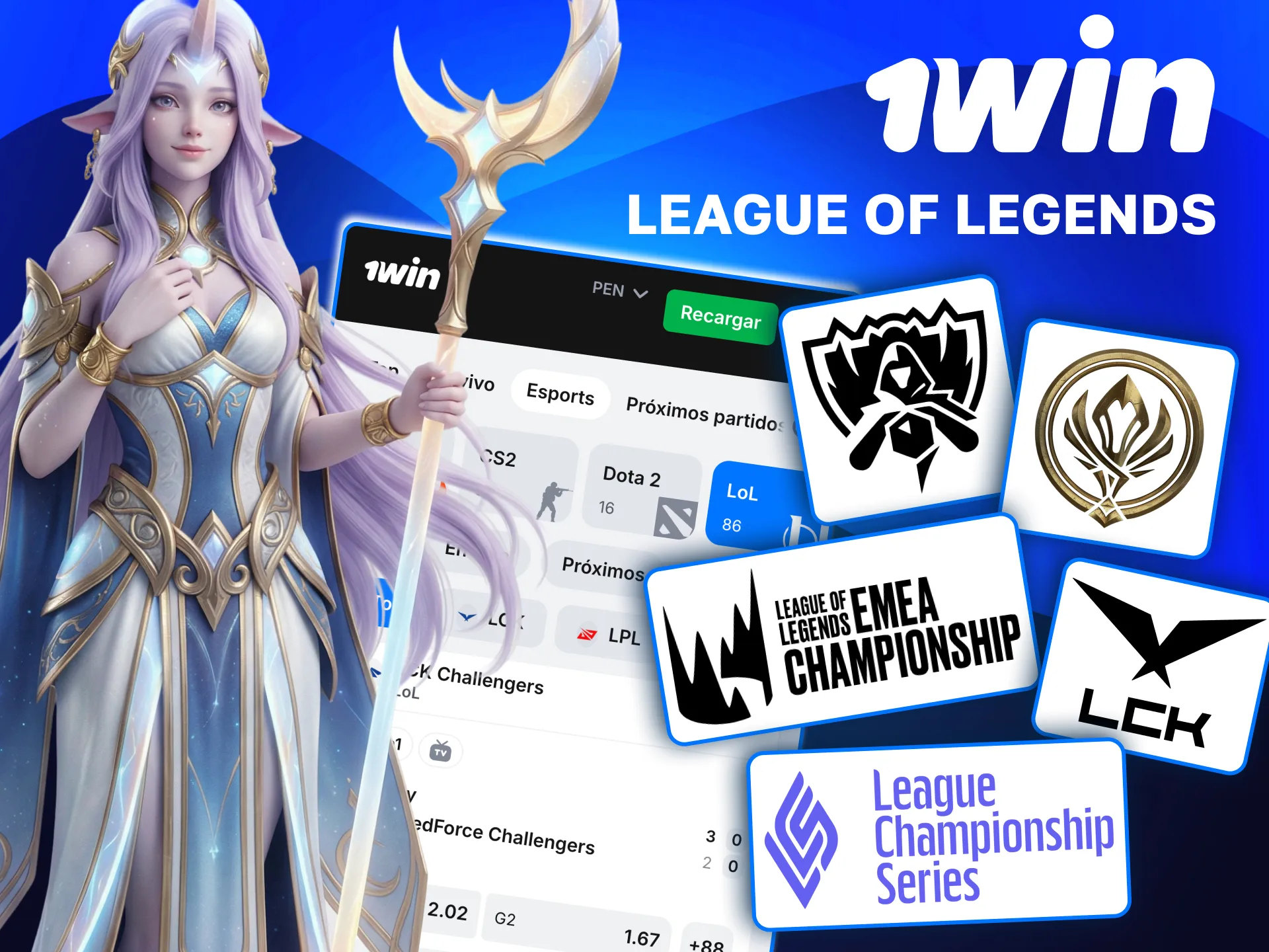 Apuestas en LoL en 1win Perú con mercados de primera sangre, dragones y torres.