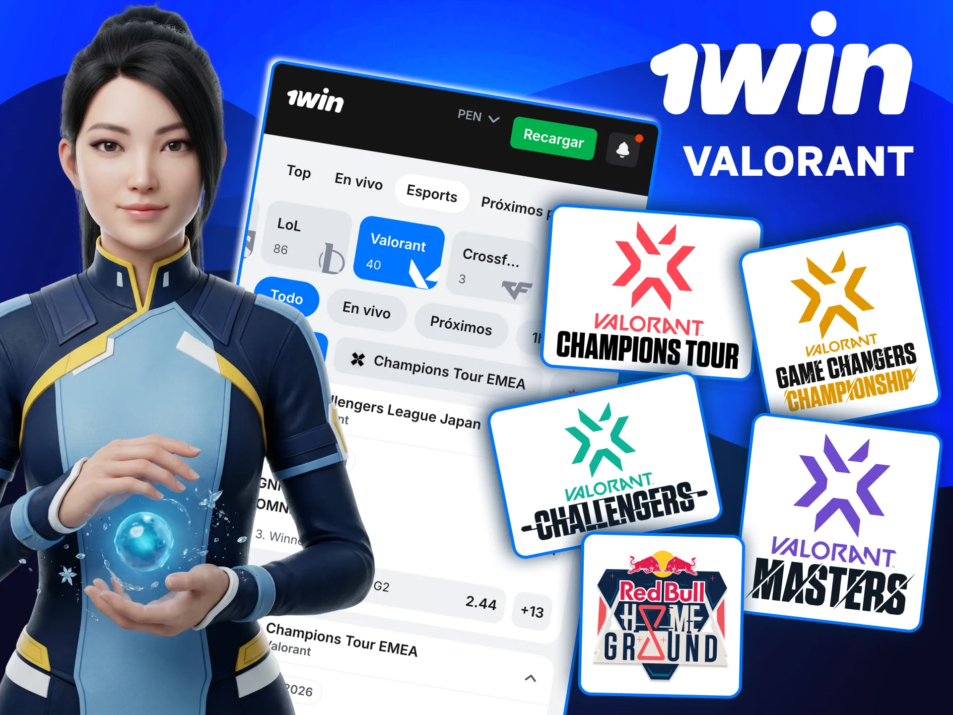 Apuestas en Valorant en 1win con mercados de rondas, mapas y series.