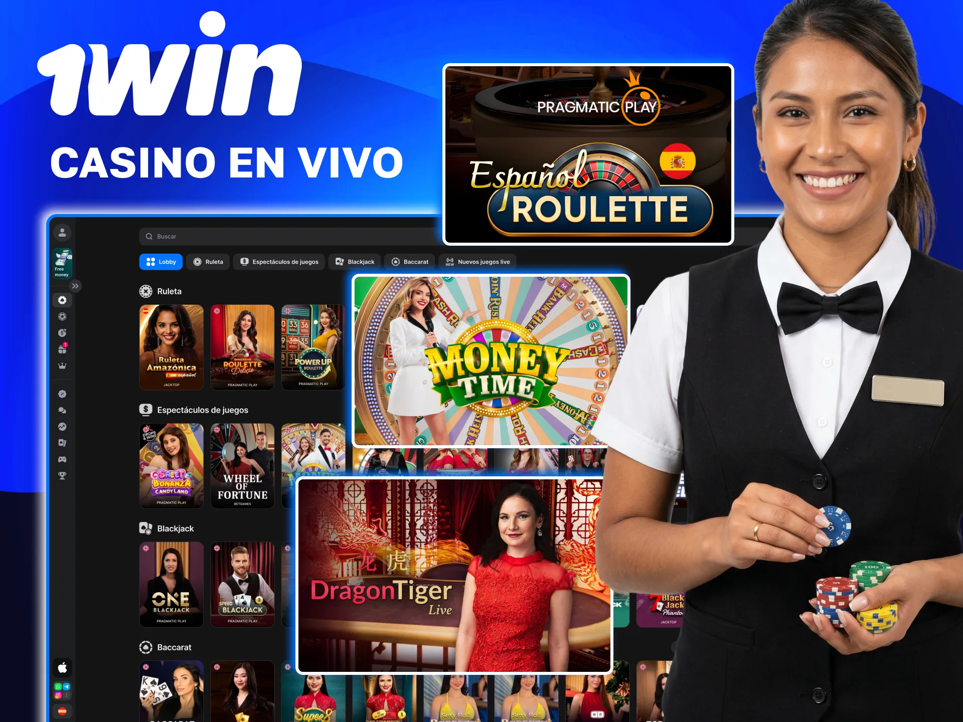 Casino en vivo 1win con crupieres profesionales y chat comunitario.