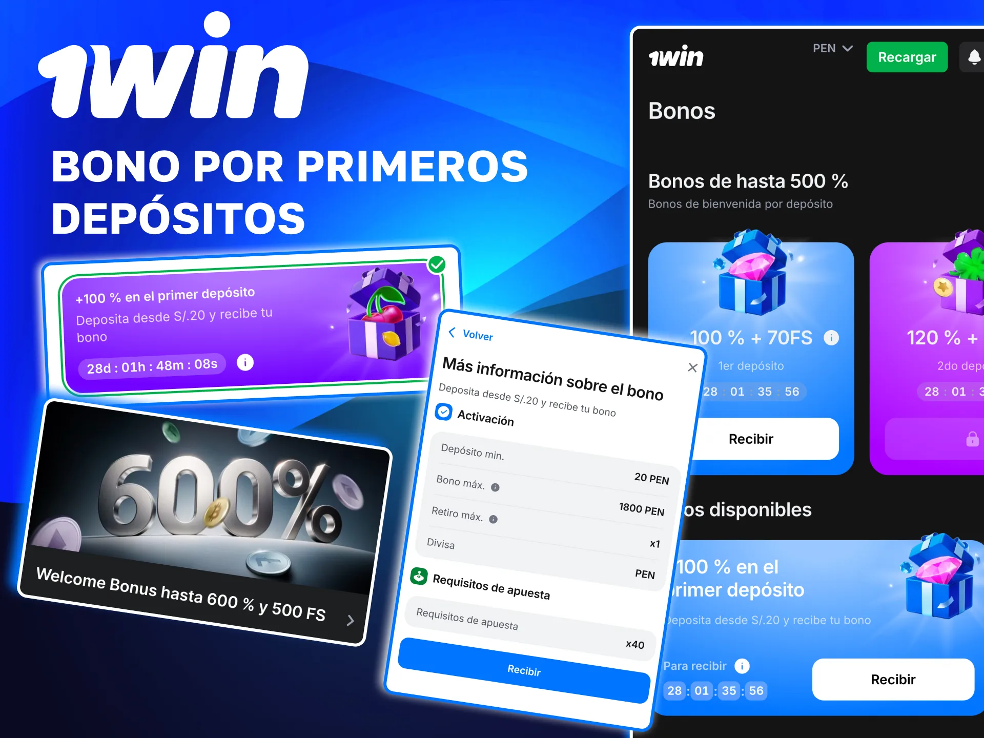 Paquete de primeros depósitos en 1win para casino y apuestas deportivas.