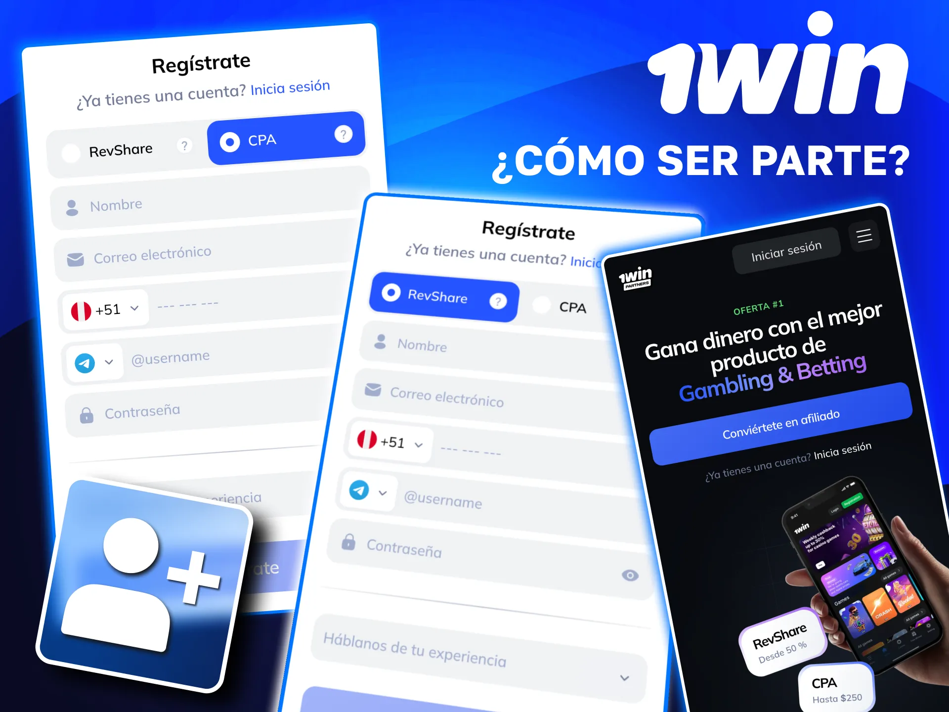 Registro rápido en el programa de afiliados 1win con enlaces y materiales de promoción.