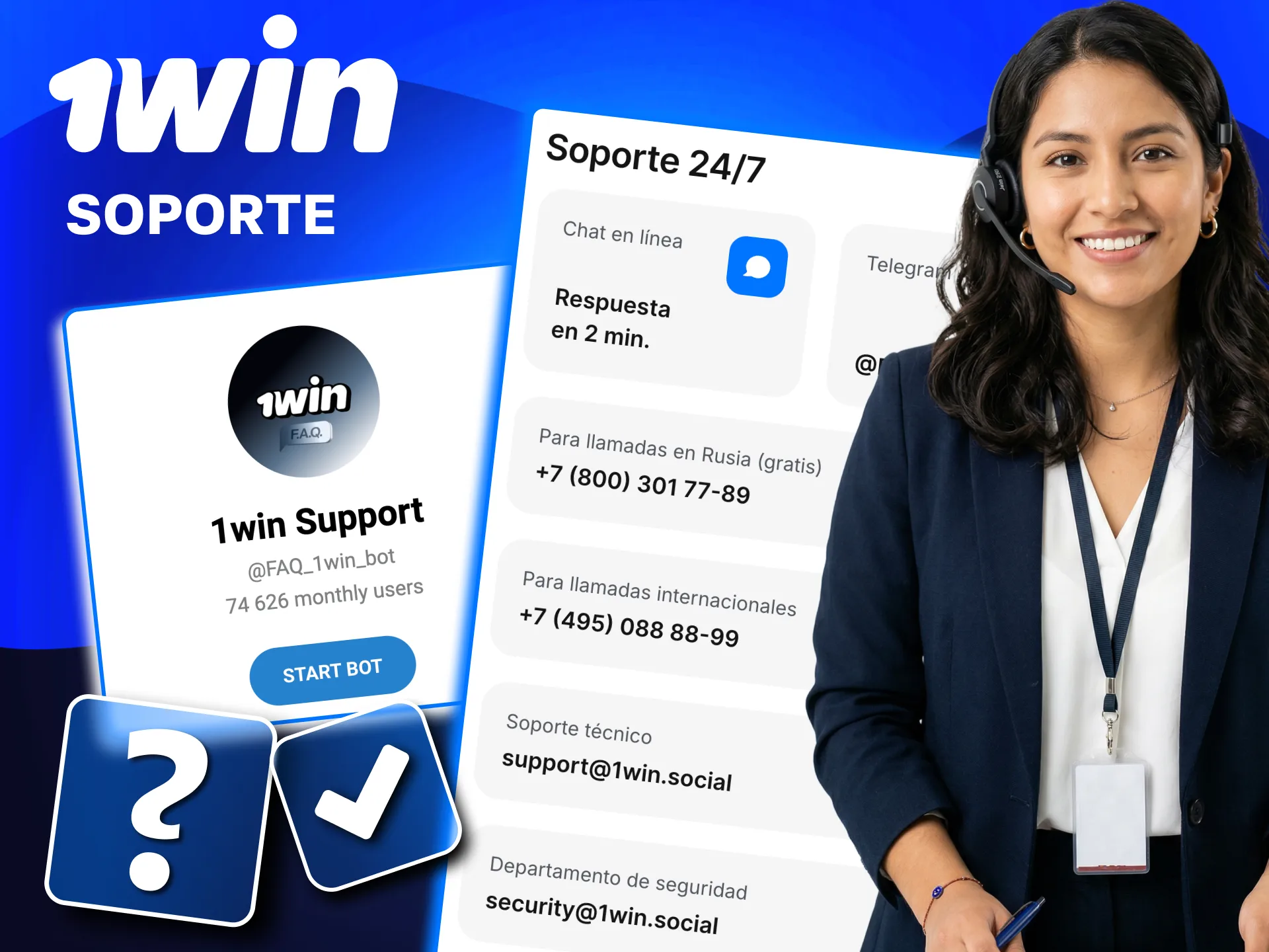 Soporte en 1win para registro, acceso y verificación de cuentas.