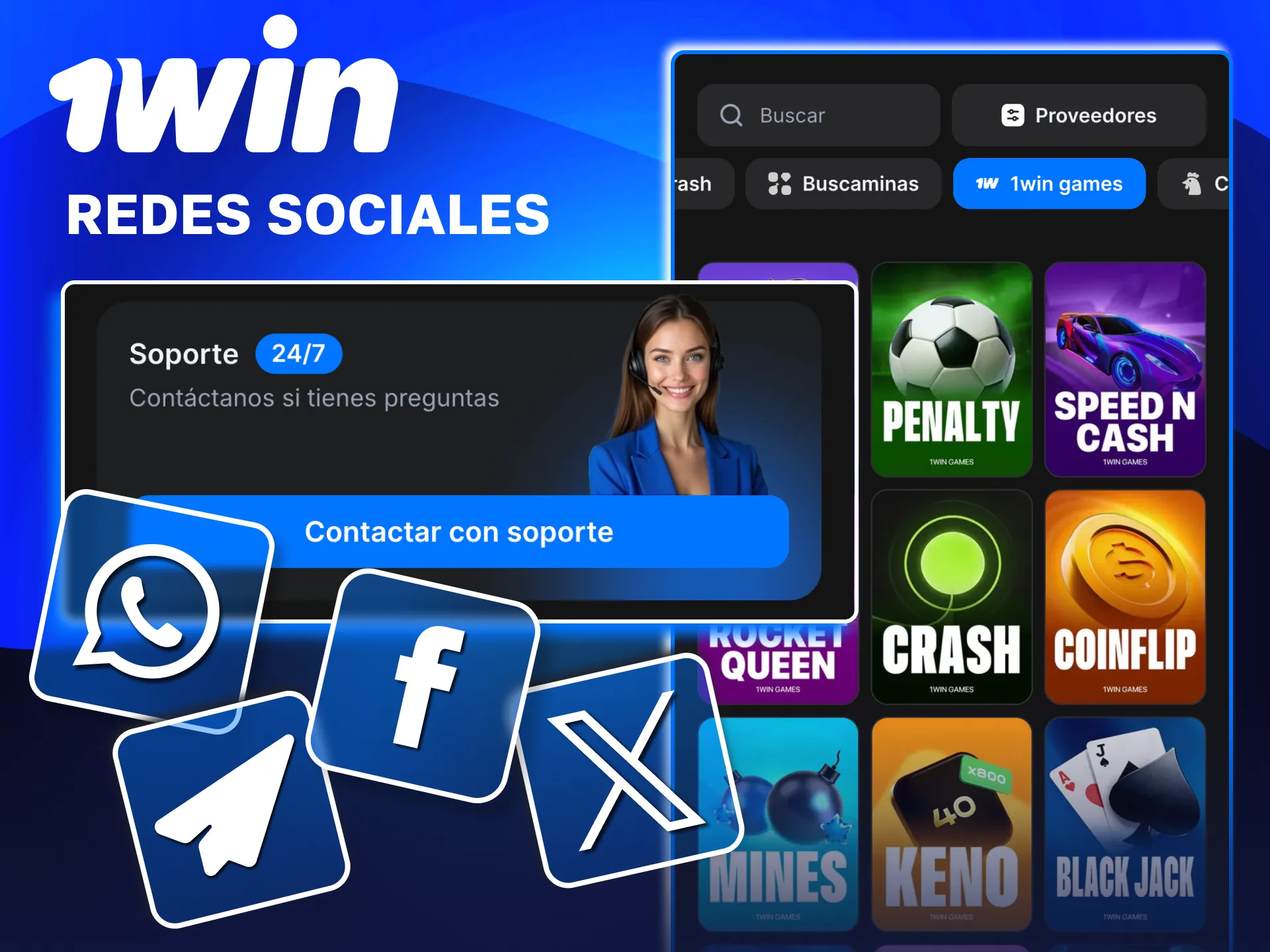 Soporte en 1win por WhatsApp, Telegram, Messenger y X para consultas rápidas.