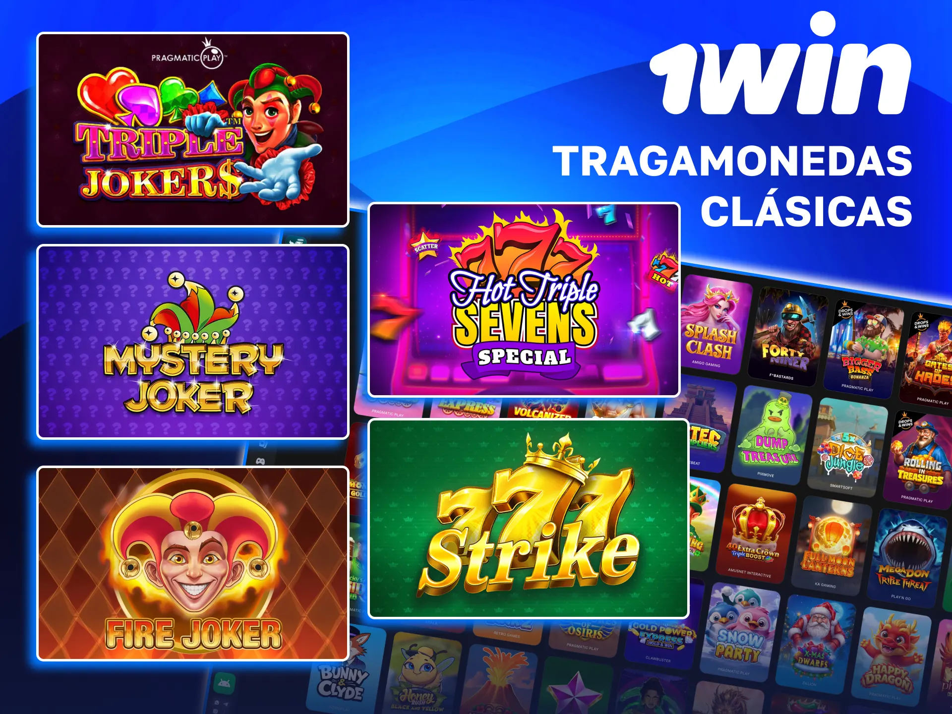 Slots tradicionales de 3 rodillos en 1win con volatilidad baja o media.