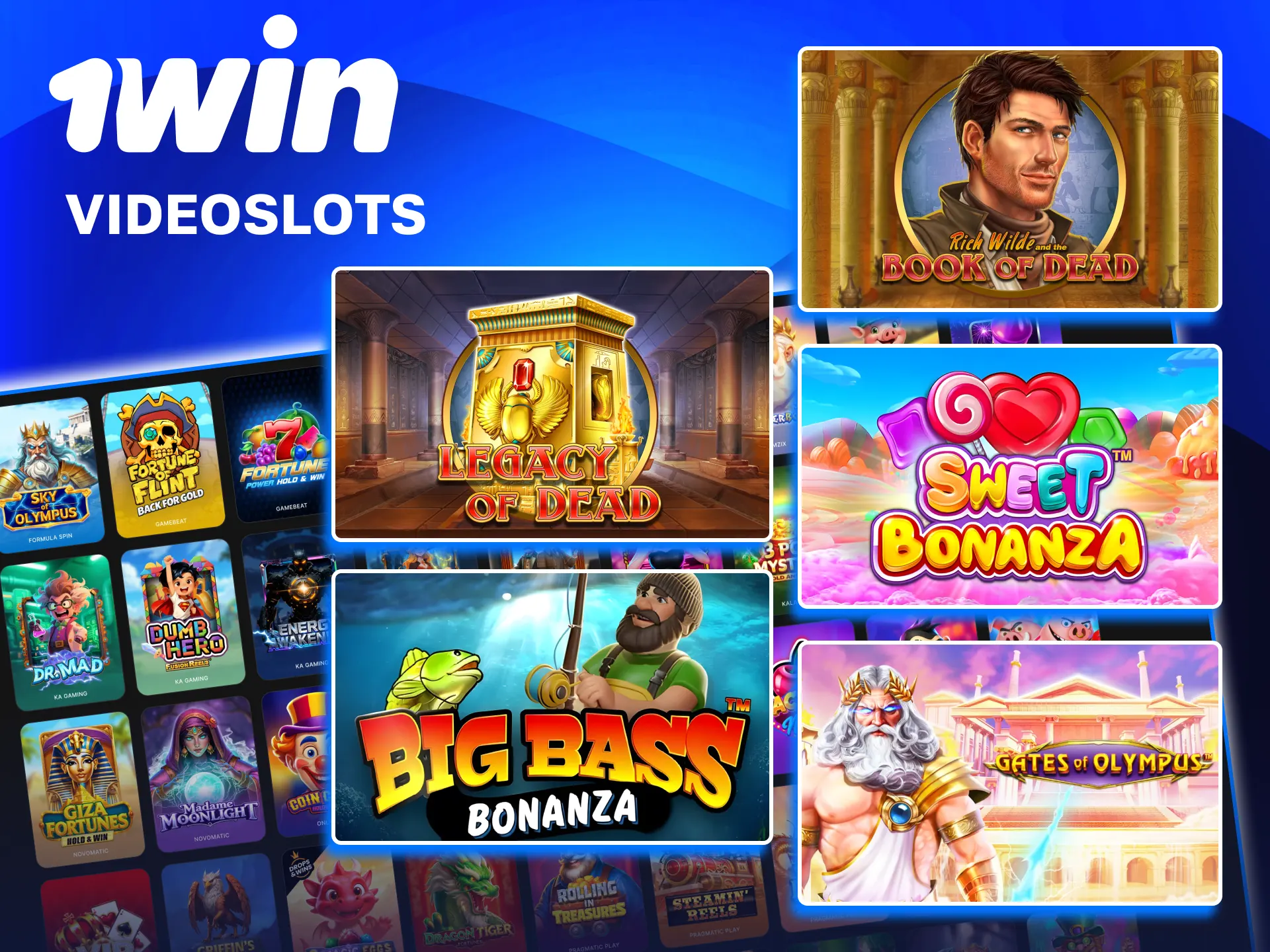 Tragamonedas de 5 rodillos en 1win con símbolos especiales y pagos múltiples.